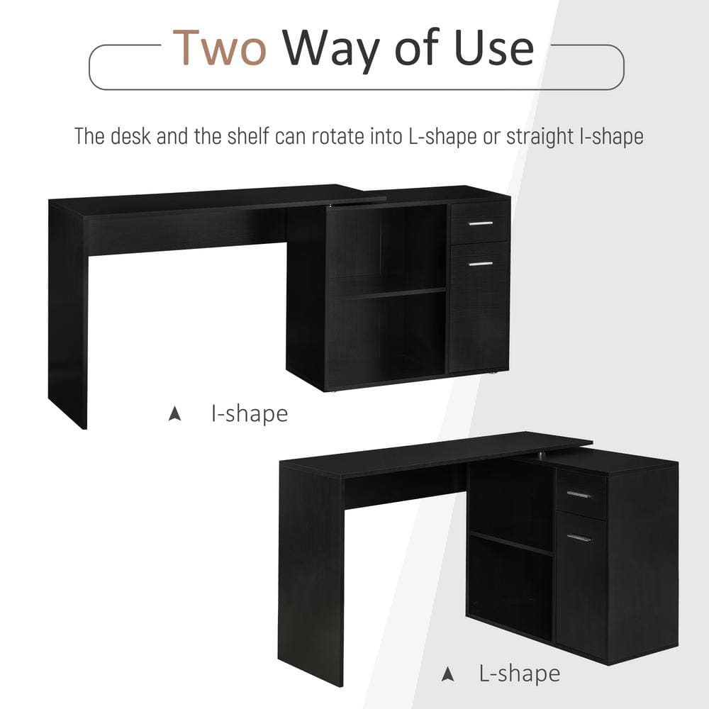 Buy 46 in. L-Shaped Black Writing Computer Desk with Storage Shelves ...