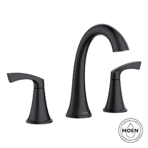 Korek 8 in. Widespread Double Handle High-Arc Bathroom Faucet with Valve in Matte Black