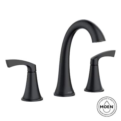Korek 8 in. Widespread Double Handle High-Arc Bathroom Faucet With Valve In Matte Black
