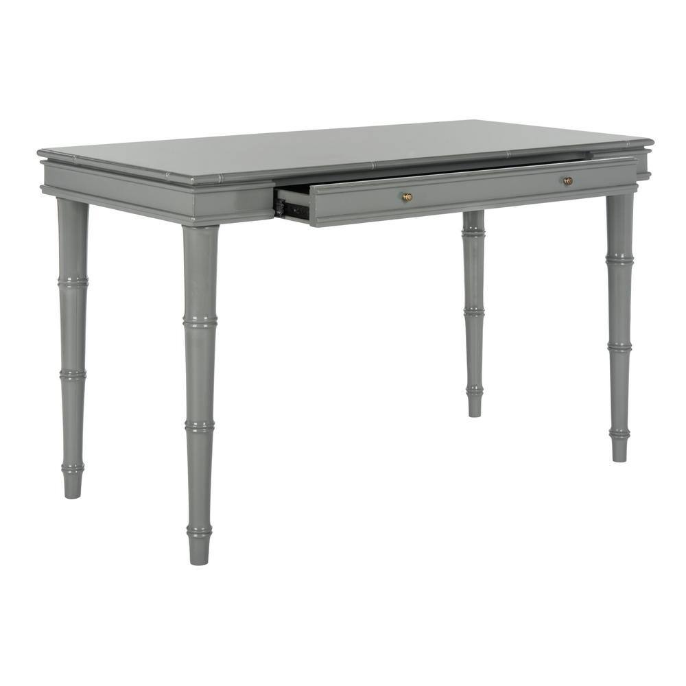Transitional Gray Home Office Desk with Bamboo-Inspired Frame