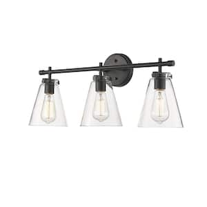 Aliza 26 in. 3-Light Matte Black Vanity Light with Clear Glass