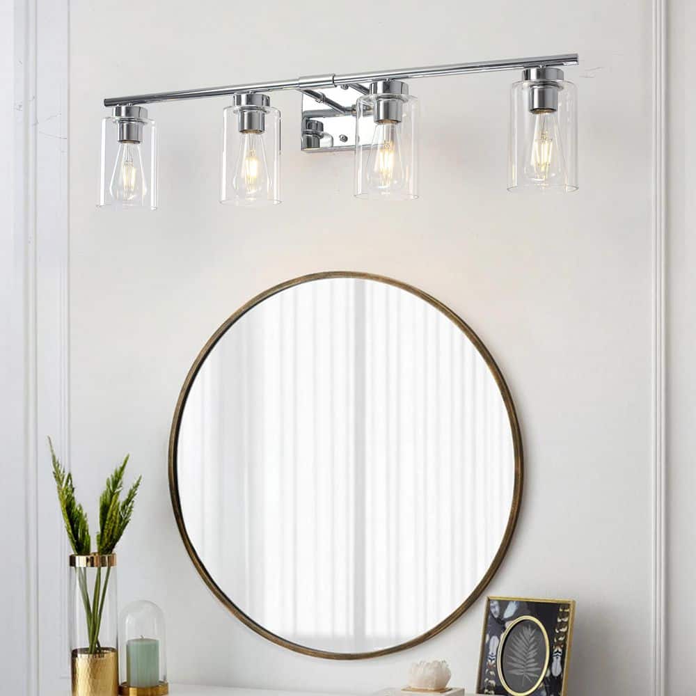 32.28 in. 4-Light Chrome Modern Vanity Light Wall Sconces with Clear Glass Shade for living room price history on PriceWatchPro