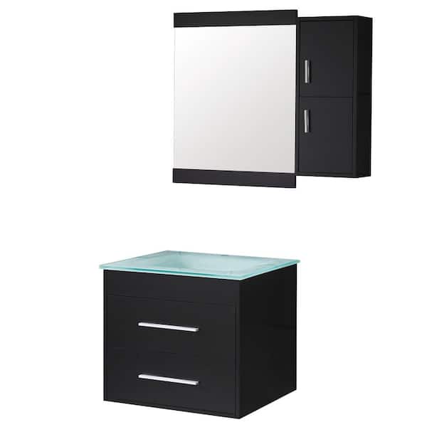 Mediterraneo Olympia 24 in. W x 19.5 in. D x 21 in. H Bath Vanity in Wenge with Glass Top and Basin in Blue/Green and Mirror