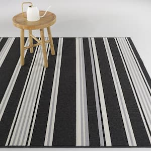 Antonin Black 7 ft. 10 in. x 10 ft. Stripe Indoor/Outdoor Area Rug