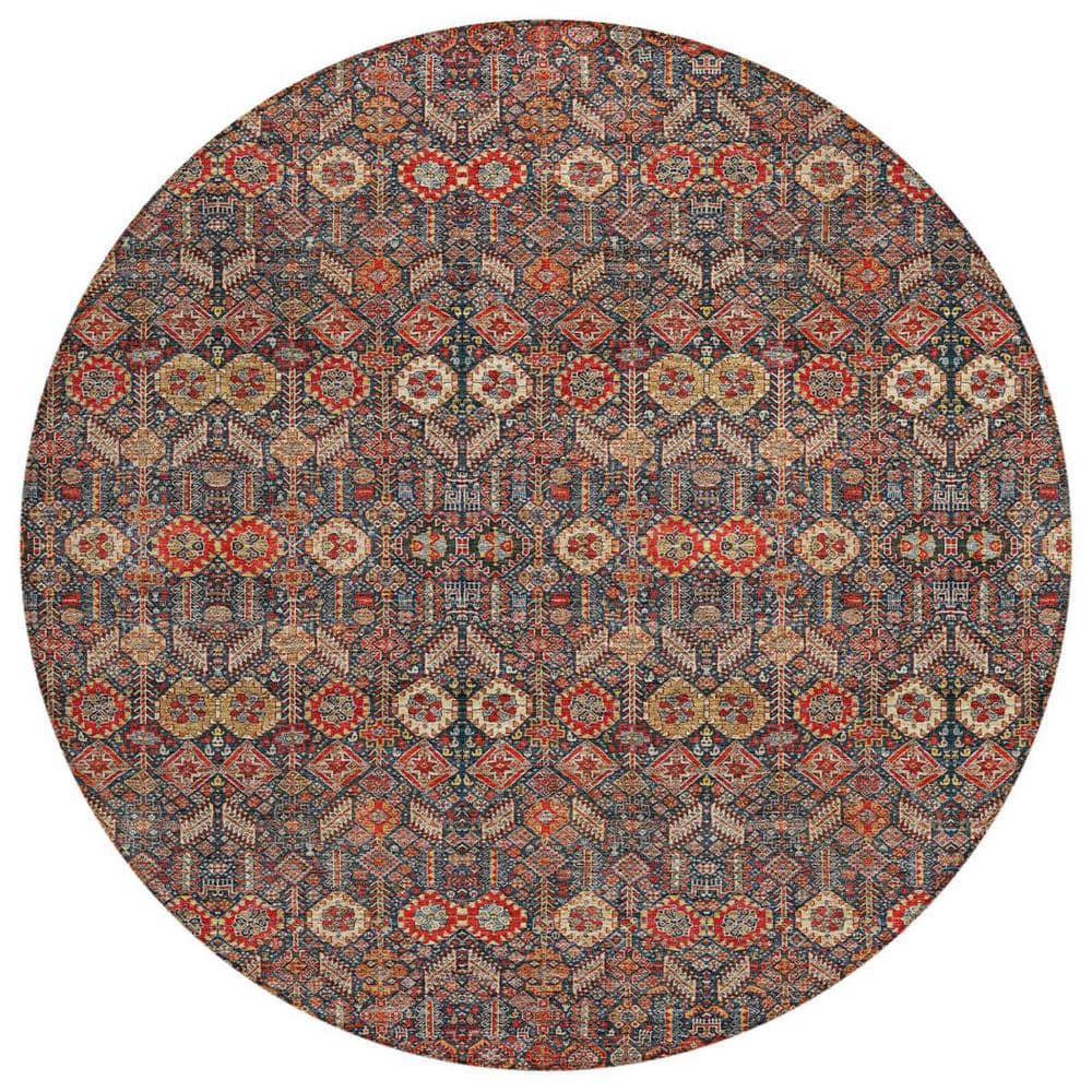 Red and Dark Blue 8 ft. Round Woven Floral Round Indoor/Outdoor Area Rug price history on PriceWatchPro