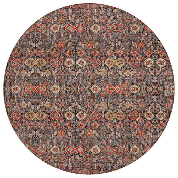 8' Round Blue And Ivory Round Floral Stain Resistant Indoor Outdoor Area Rug 8' Round Blue And Ivory Round Floral Stain Resistant Indoor Outdoor Area Rug