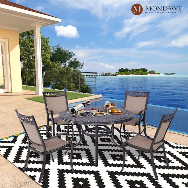 Stuart Dark Gold 5-Piece Cast Aluminum Round 28 in. H Outdoor Patio Dining Set and Umbrella Hole