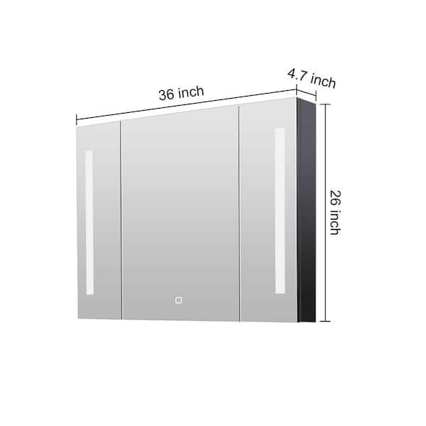 Tenleaf 36 in. W x 26 in. H Rectangular Metal Medicine Cabinet with Mirror, Mirror Cabinet with LED Lights and Defog Function