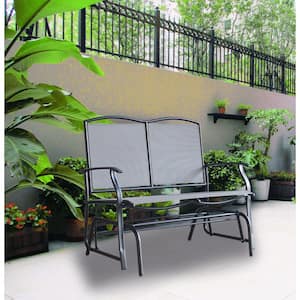 Devani 2-Person Black Metal Outdoor Loveseat Glider with Mix Gray Sling