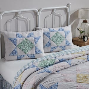 Jolie Cream Blue Green Quilted Cotton Standard Sham