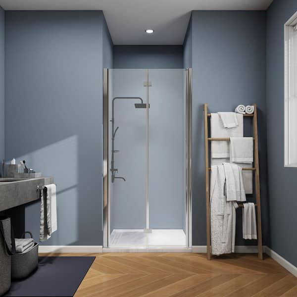30-31 3/8 in. W x 72 in. H Bi-Fold Semi-Frameless Shower Door in Chrome Finish with 1/4 in. Tempered Clear Glass