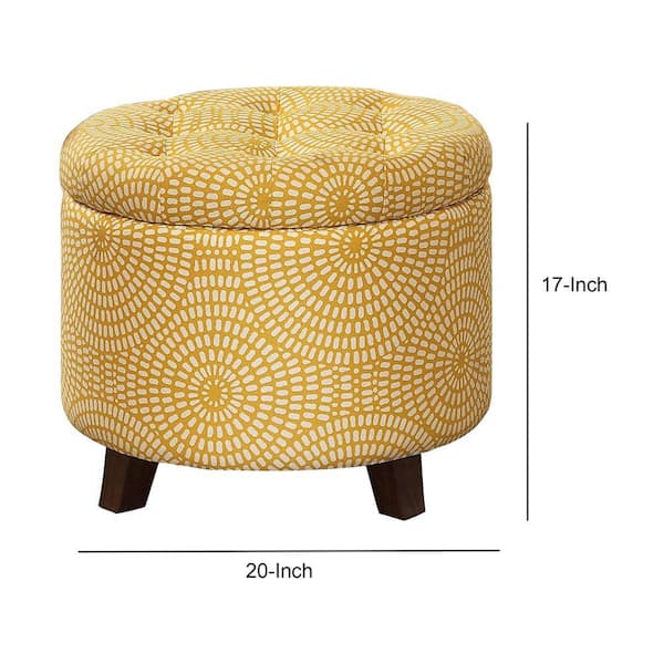 Benjara Yellow And Brown On Tufted, Yellow Leather Ottoman