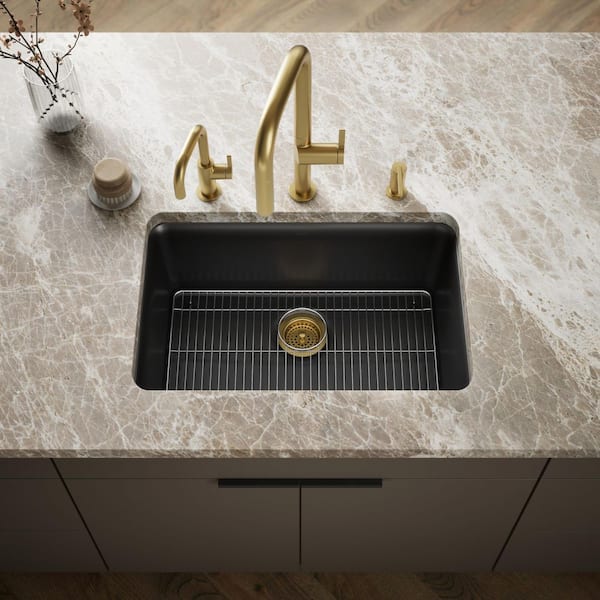 Cairn 27-1/2 in. x 18-5/16 in. x 9-1/2 in. Neoroc Granite Composite Undermount Single-Bowl Kitchen Sink In Matte Black