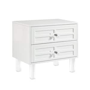 Gillian Lacquered White End Table Lucite Leg Nightstand