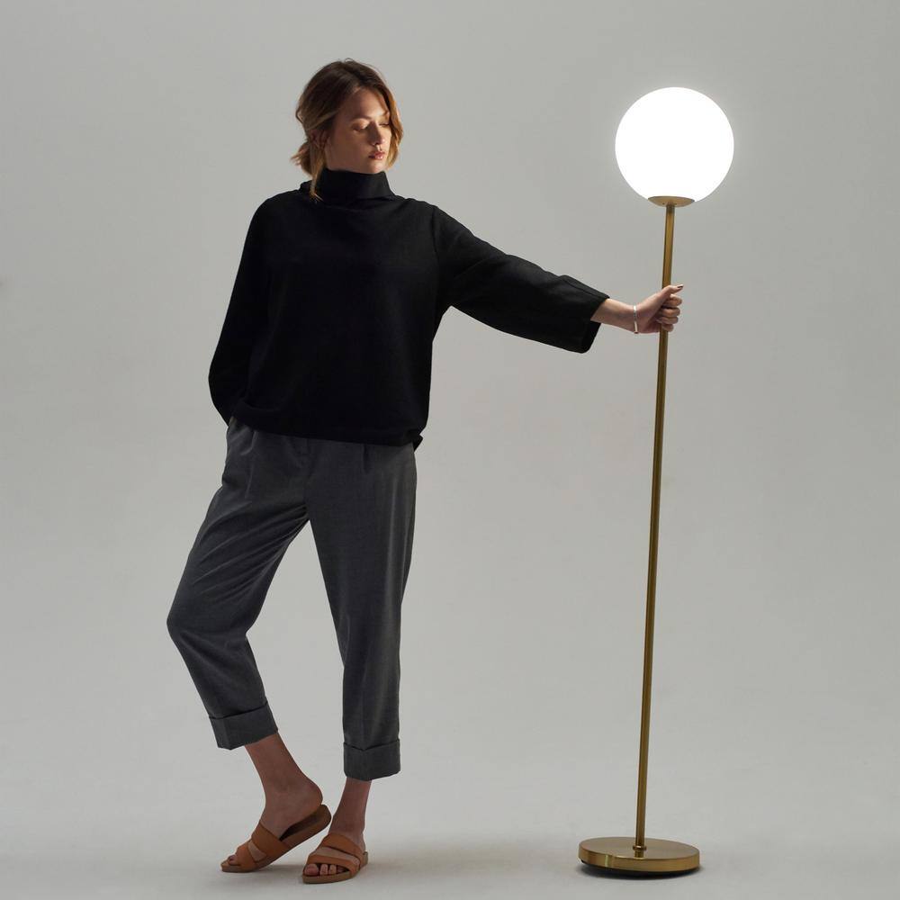 Luna Frosted Glass Globe Adjustable LED Floor Lamp for Kids in Brass