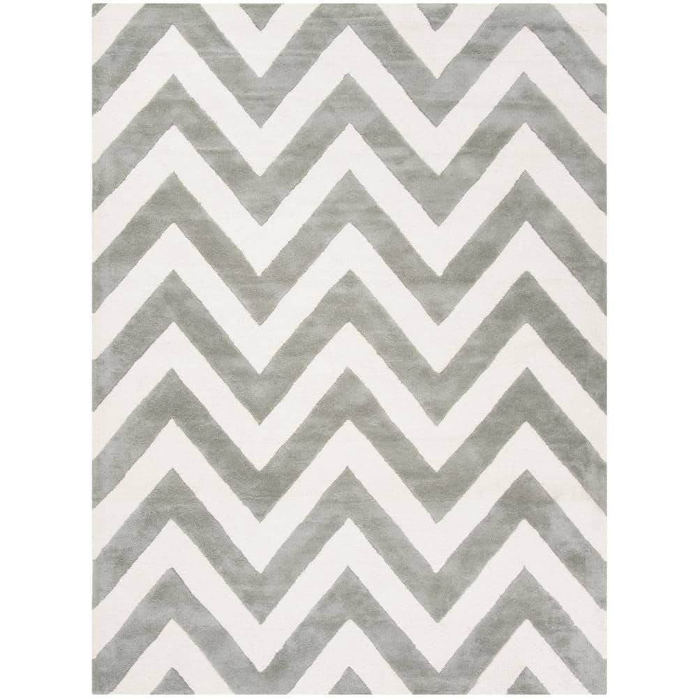 Gray and Ivory Chevron Wool 5' x 7' Kids Area Rug