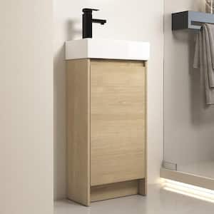 16 in. W x 9 in. D x 36 in. H Mini Apartment Freestanding Bathroom Vanity in Oak with White Integrated Sink Ceramic Top
