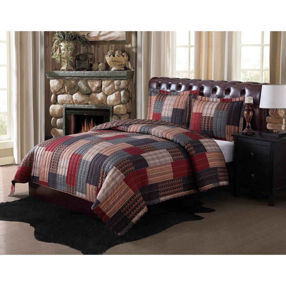 Rustic Red and Tan Microfiber Full Quilt Set