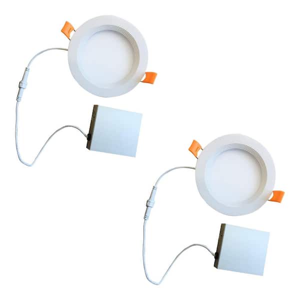 Bulbrite 6 in. Canless 2700K, 75-Watt Equivalent, White Round Dimmable Flat LED Recessed Downlight with J-Box Included (2-Pack)
