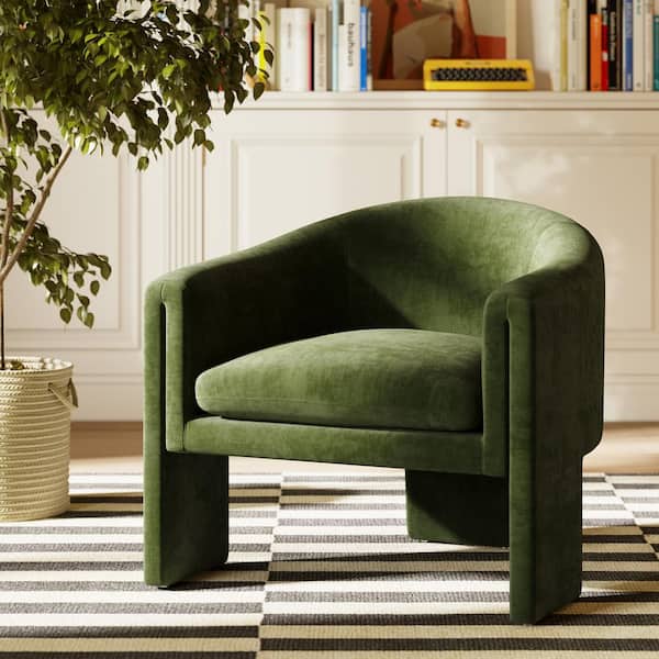 Poly and Bark Ennis Distressed Green Velvet Lounge Armchair LR