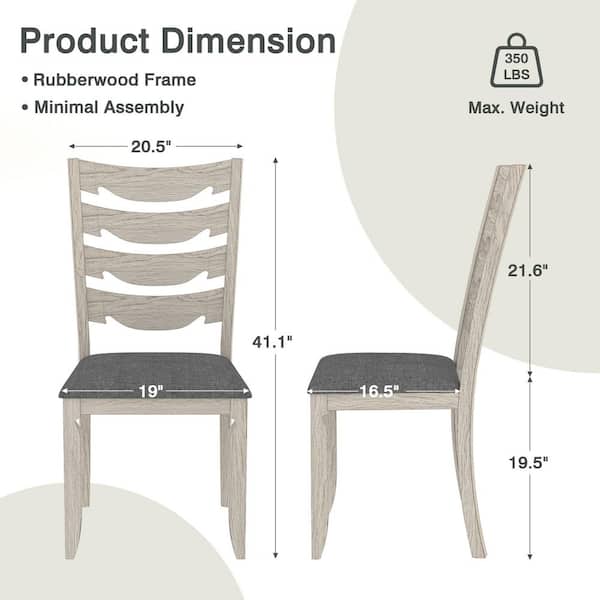 63 in. Gray Wood Top Farmhouse Dining Table Set with Ladder Back Chairs, 7 Pieces Kitchen Set for 6