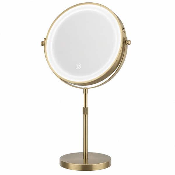 360° Rotation Vanity Mirror with Magnification, Rechargeable Double Sided Mirror with 3 Colors, Antique Bronze