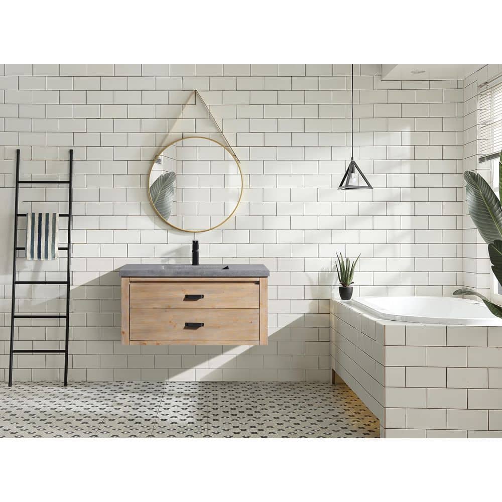 Kane 36" Weathered Fir Floating Bathroom Vanity with Cement Countertop