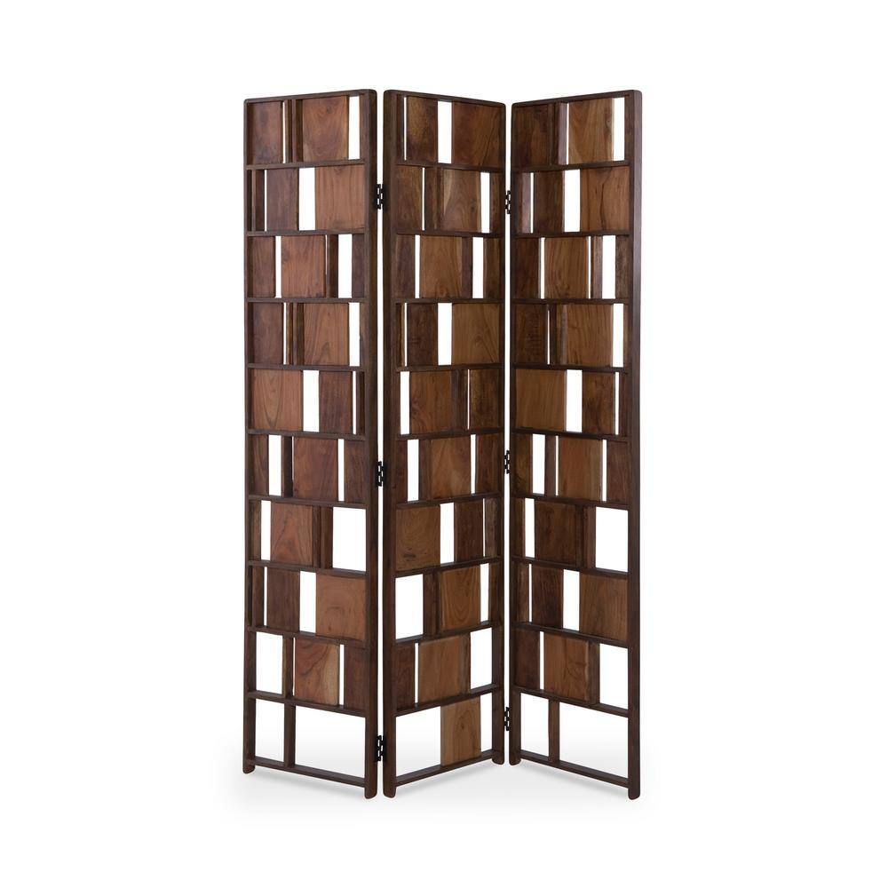 Dashiell 71 in. Brown 3-Panel Room Divider, Solid Acacia Wood with ...