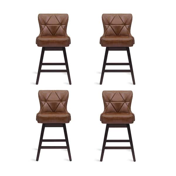 Zola 26 in. Dark Brown Wood Frame Faux Leather Upholstered Swivel Bar Stool (Set of 4)