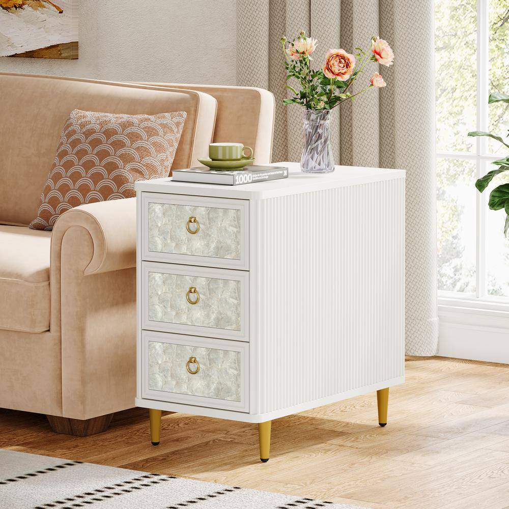 BYBLIGHT Kerlin 13.78 in. White Rectangle MDF End Table, 3