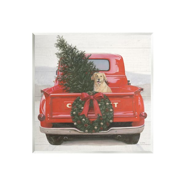 Stupell Industries Festive Dog in Truck by James Wiens 1-Piece Unframed Graphic Print Travel Poster Art Print 12 in. x 12 in.
