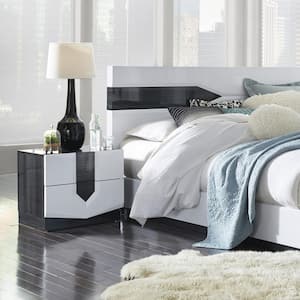 White And Grey Nightstand With 2-Drawer