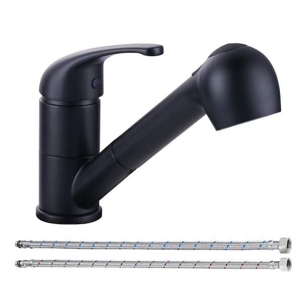 6.8 in. Single Handle Pull Out Sprayer Kitchen Faucet with Deckplate Included and 360 Degree Spout Swivel in Matte Black