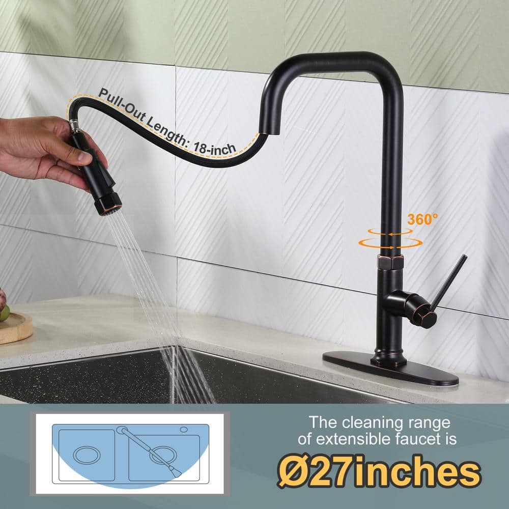 17-Inch Oil Rubbed Bronze Single Handle Pull Down Kitchen Faucet