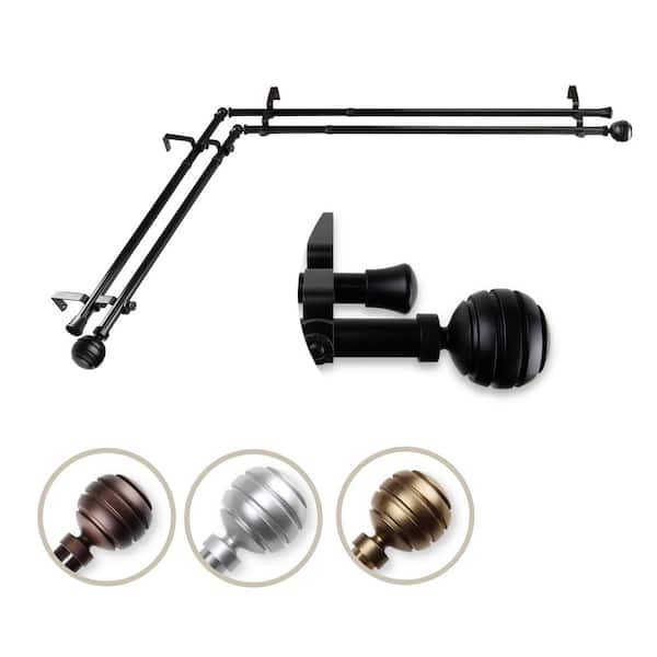 Rod Desyne 13/16" Dia Adjustable 28" to 48" Double Corner Window Curtain Rod in Black with Poise Finials