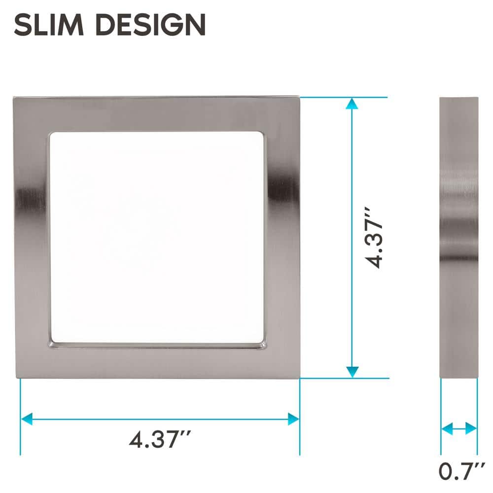 Luxrite 4" Square Silver LED Flush Mount 3-Color Selectable 600 Lumens