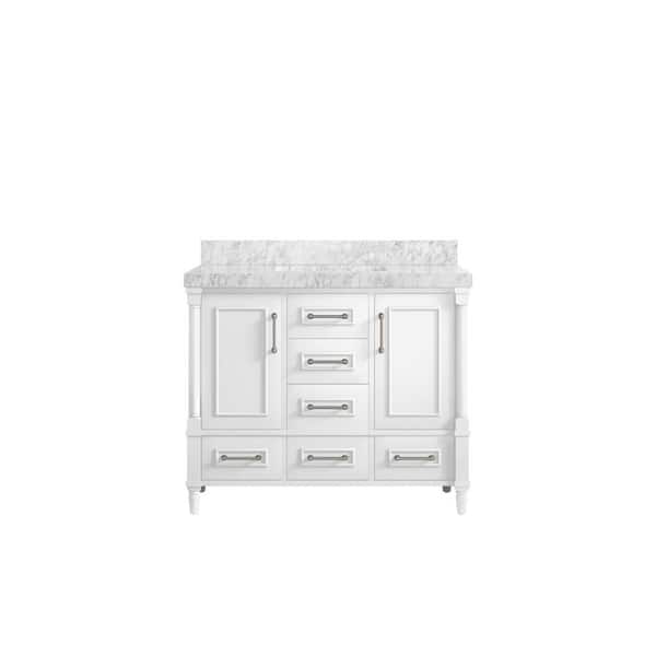 Willow Collections Hudson 42 in. W x 22 in. D x 36 in. H Bath Vanity in White with 2 in. Carrara Marble Top