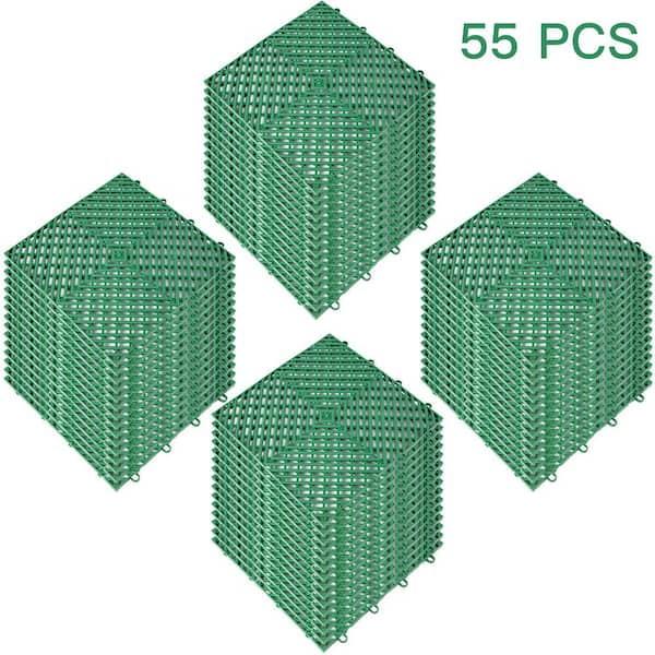 VEVOR Interlocking Drainage Mat Floor Tiles Rubber Interlocking Gym Flooring Tiles 12 x 12 x 0.5 in. (55 Pcs, 55 sq ft Green)