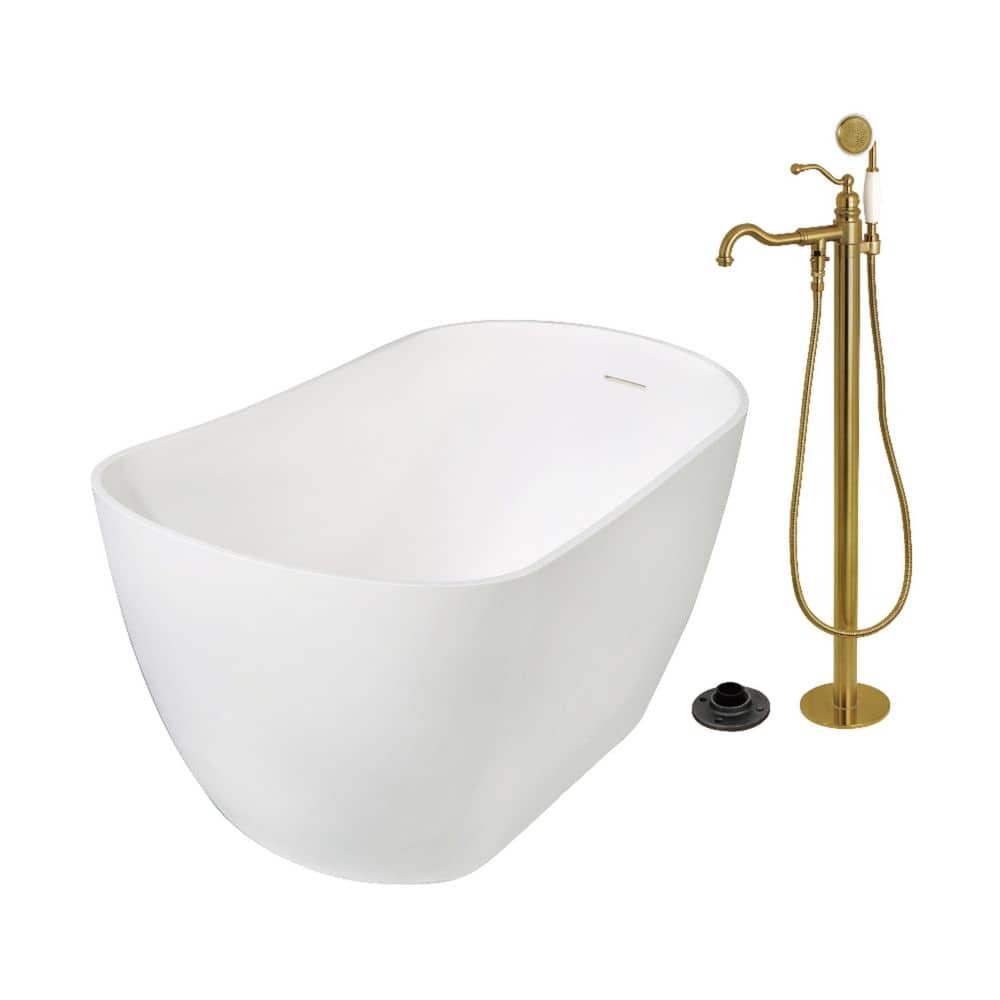 Arcticstone 51.6 in. x 28.4 in. Surface White Stone Flatbottom Soaking Freestanding Bathtub in White/Brushed Brass price history on PriceWatchPro