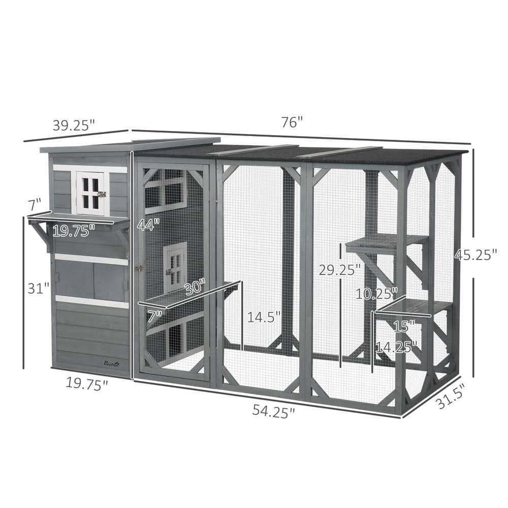 Gray Multi-Level Outdoor Cat House with Platforms and Hiding Areas
