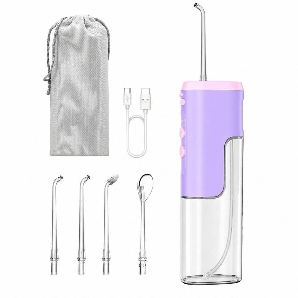 Mini Travel Water Flosser Cordless Oral Irrigator with 4 Modes Removable Tank IPX7 Waterproof in Purple (1-Pack)