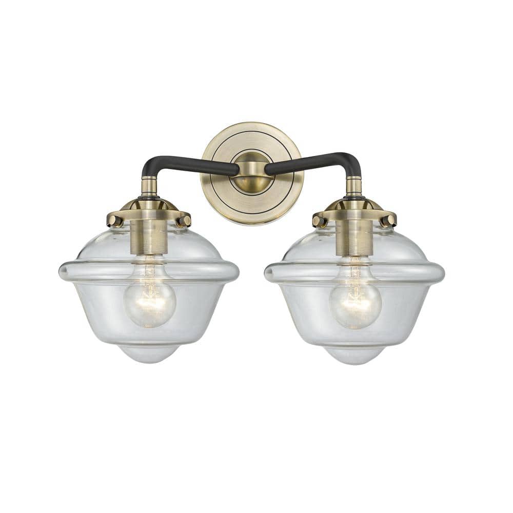 Oxford 15.5 in. 2 Light Black Antique Brass, Clear Vanity Light with Clear Glass Shade price history on PriceWatchPro