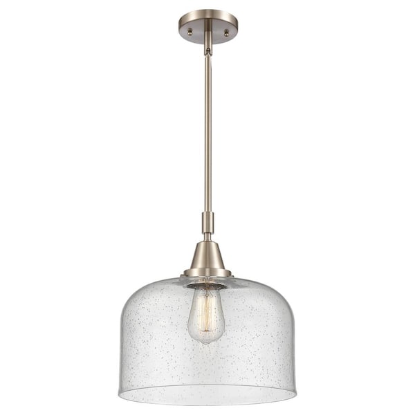 Bell 100-Watt 1-Light Brushed Satin Nickel Standard Mini Pendant Light with Seeded Glass Shade, No Bulbs Included