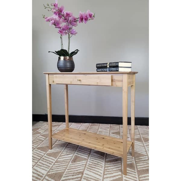32 in. Natural 30 in. Rectangle Bamboo Console Table with Drawer