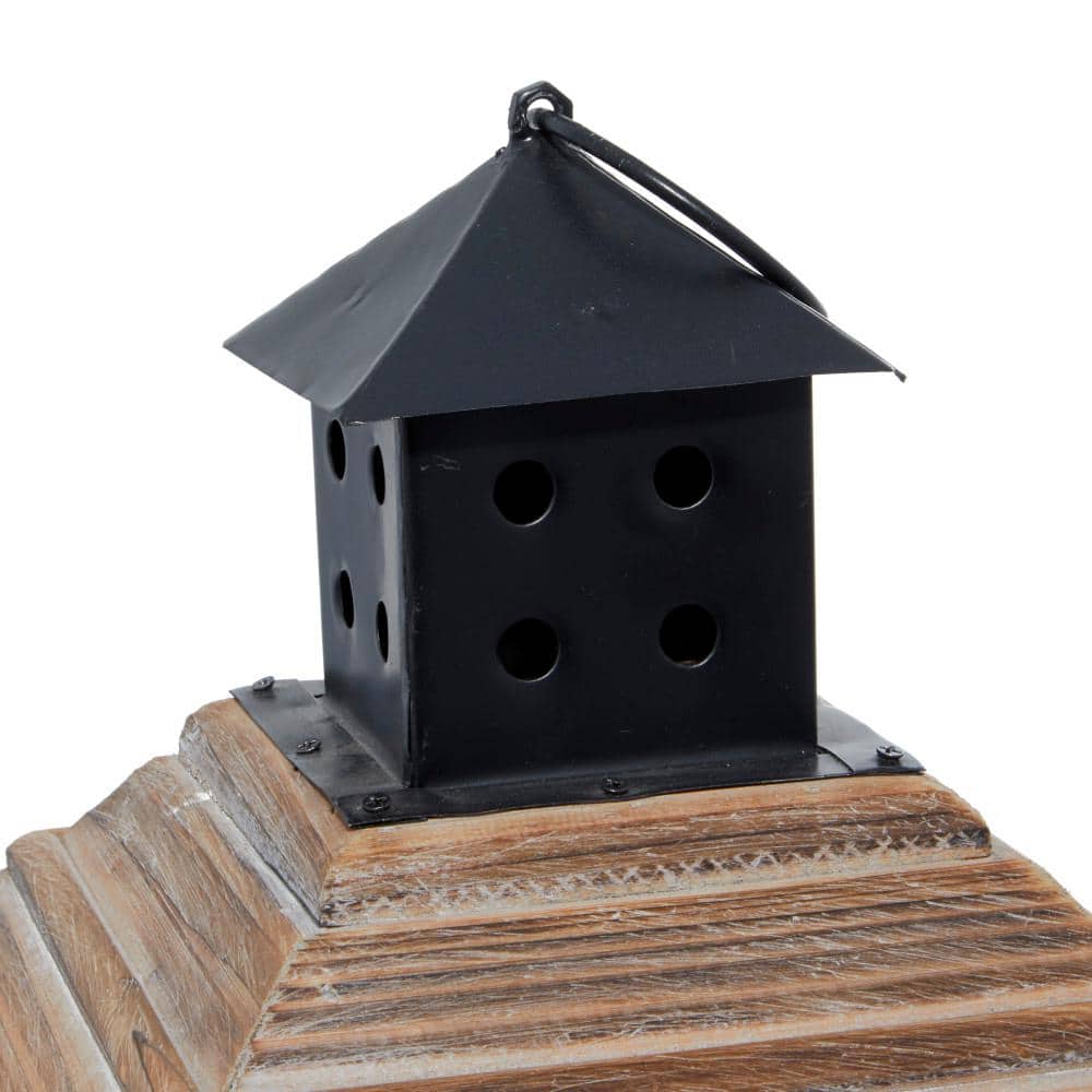 Brown Fir Wood and Glass Traditional Candle Lantern