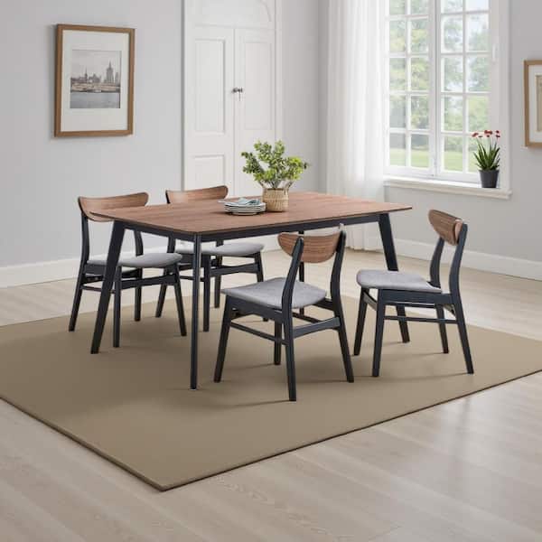 Benjara Bery Walnut Brown and Black Wood 35 in. 4-Leg Dining Table