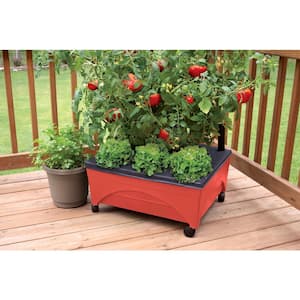 24.5 in. x 20.5 in. Patio Raised Garden Bed Kit with Watering System and Casters in Tomato Red
