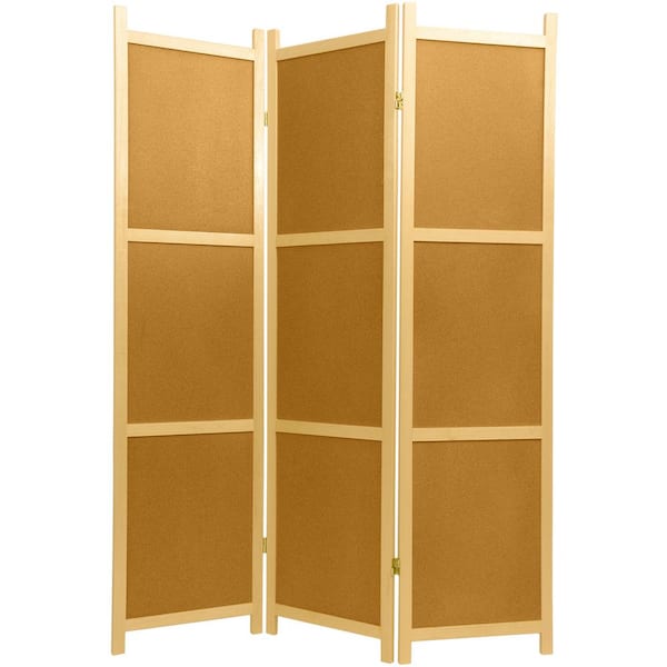 6 ft. Natural 3-Panel Cork Board Room Divider