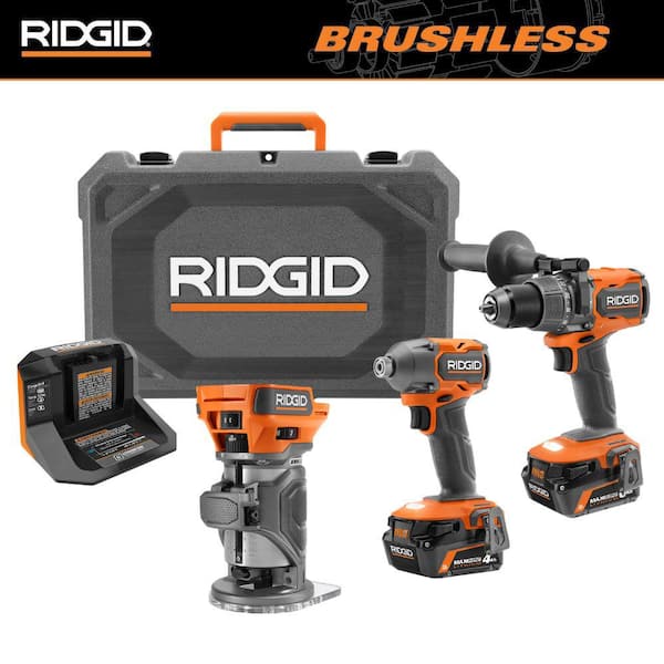 RIDGID 18V Brushless 2-Tool Combo Kit with 6.0 Ah & 4.0 Ah MAX Output Batteries, Charger, Hard Case, & Compact Router