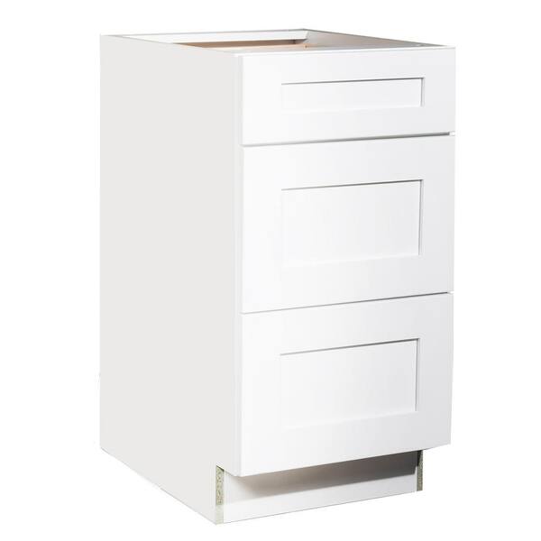 Krosswood Doors Ready to Assemble 21x34.5x23.7 in. Shaker 3 Drawer Base Cabinet in White with Soft-Close